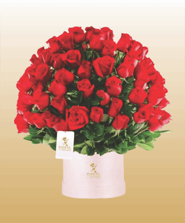 Box con 100 Rosas Rojas mas fino Follaje