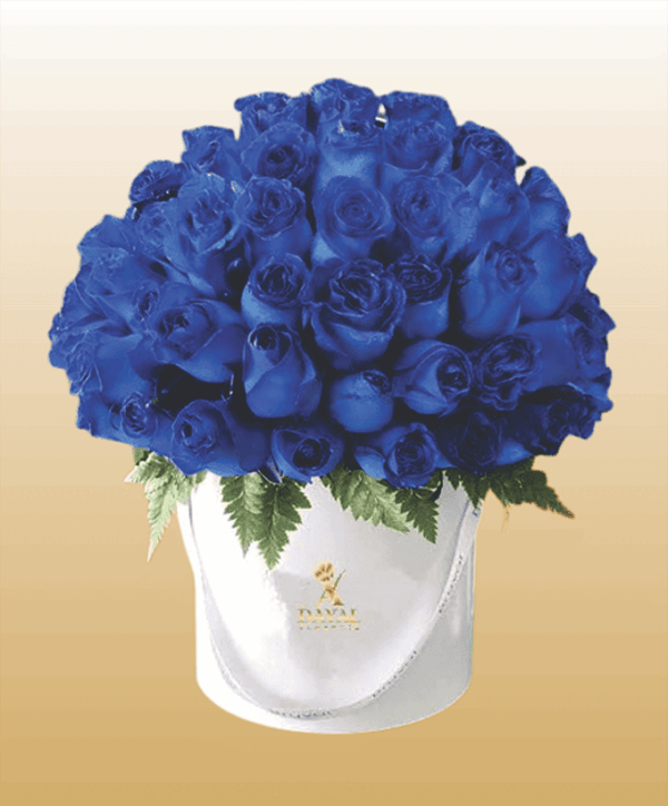 Box con 80 Rosas Azules mas Fino Follaje