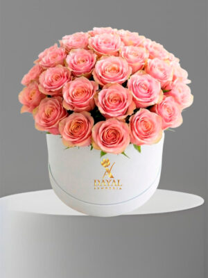 Box blanco con 24 rosas rosadas importadas