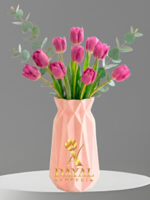 20 Florero de cerámica con 10 tulipanes lila mas follaje